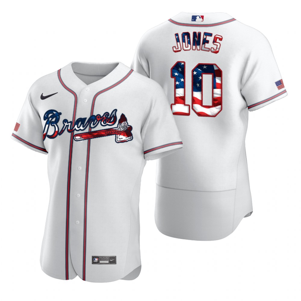 Atlanta Braves #10 Chipper Jones Men Nike White Fluttering USA Flag Limited Edition Authentic MLB Jersey